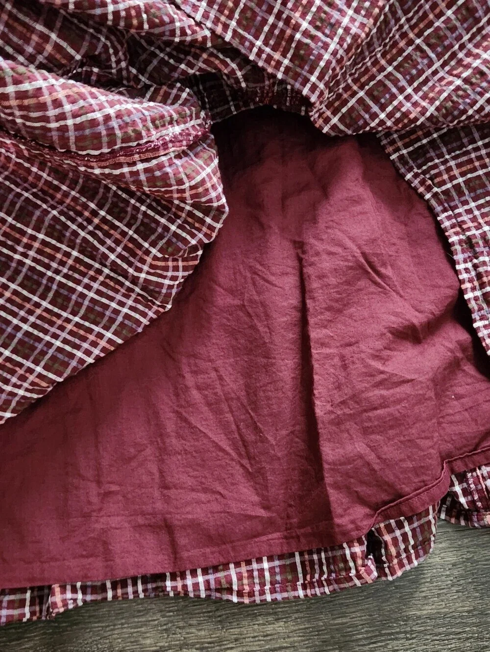 NWOT Madewell Burgundy Plaid Tiered Long-Sleeve Dress, Size S